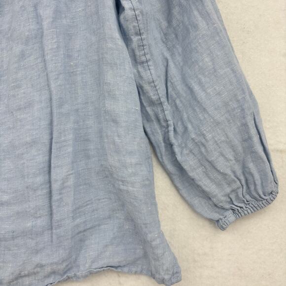 Joie Embroidered Linen Blouse Top Size L Blue Tassel Tie Boho Peasant Bohemian - Picture 5 of 9